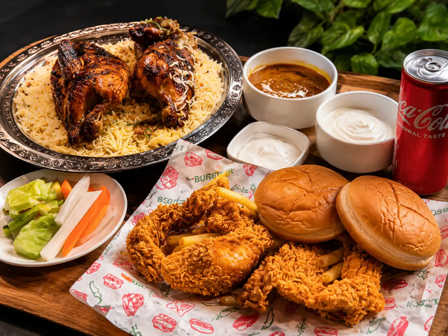 Crispy broasted chicken with aromatic rice