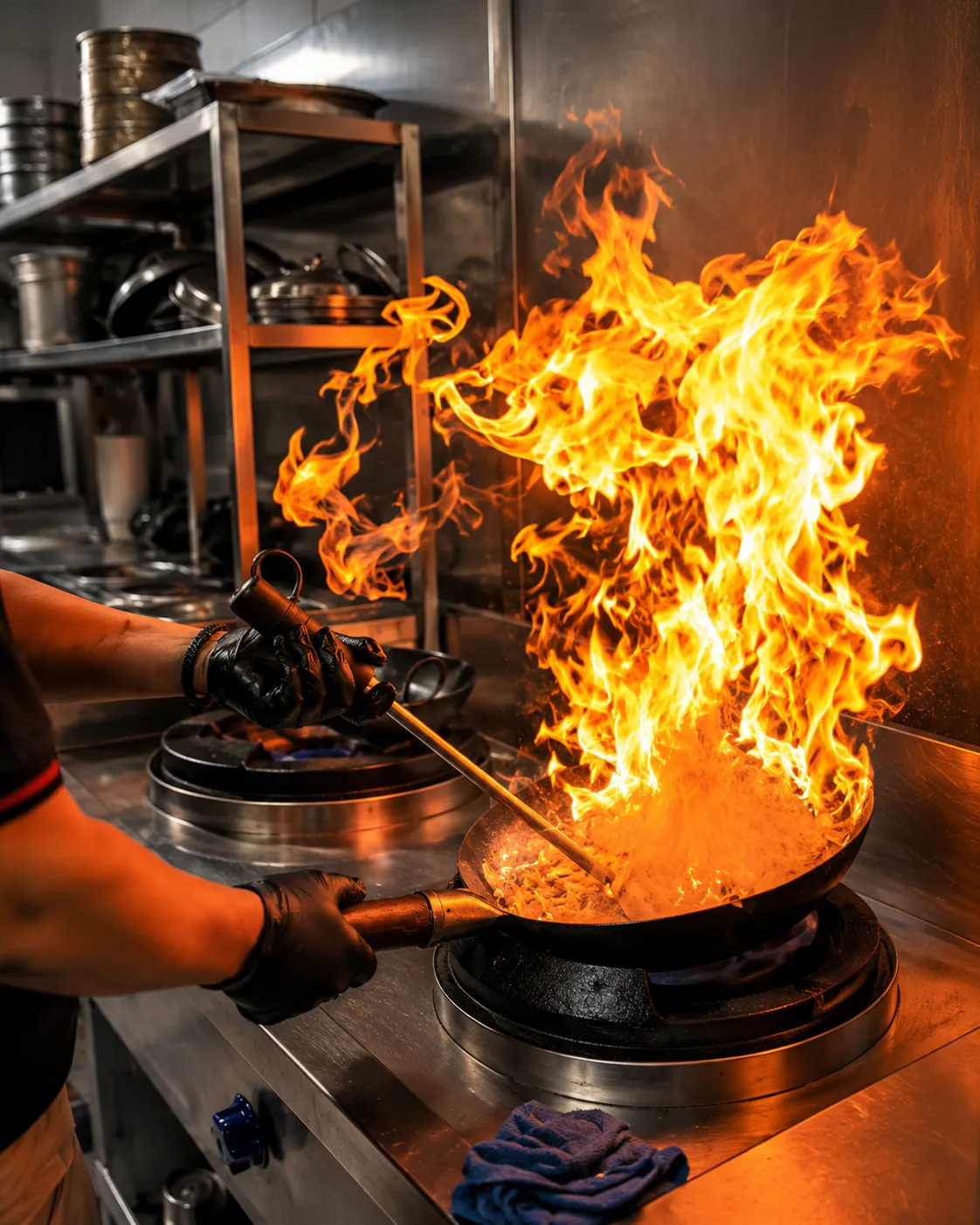 Expert chef preparing chicken over open flames